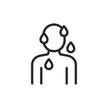 recommend clip art: Sweating, linear style icon. Person sweating, drops of sweat on body. Editable stroke width