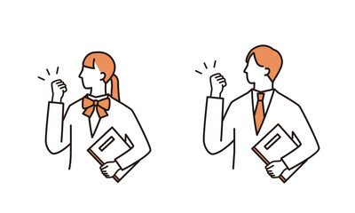 ガッツポーズでやる気のある学生たち