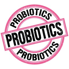 PROBIOTICS text on pink-black round stamp sign