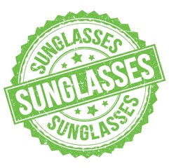 SUNGLASSES text on green round stamp sign