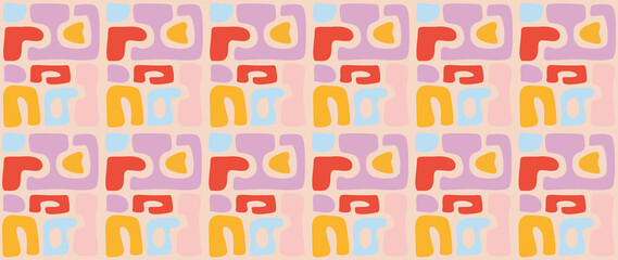 Obraz premium Flat illustration. Abstract horizontal background with colorful waves. Fashionable retro style in pastel colors. Ideal for textile design, screensavers, covers, cards, invitations and posters...