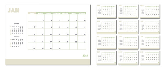 Calendar for 2024 on a light background. Ideal for the design of your workplace...