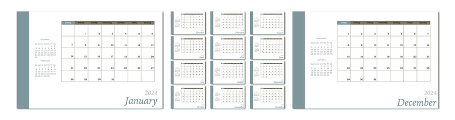 Calendar for 2024 on a light background. Ideal for the design of your workplace...