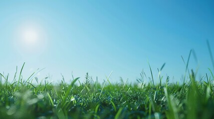 Fototapeta premium Green Grass Blue Sky - Summer Spring Background Nature Field Meadow Banner Nautre Wallpaper 