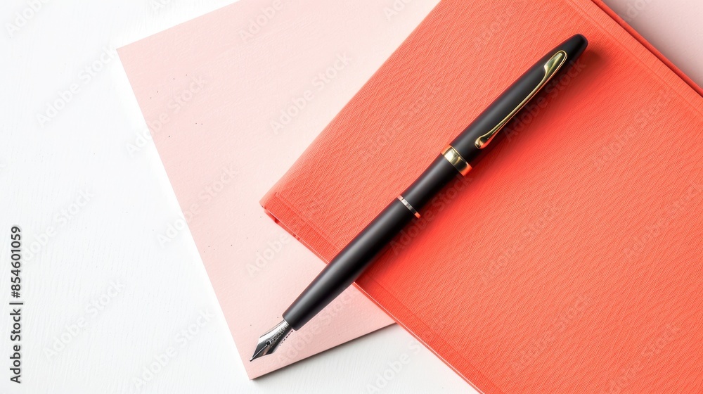 Poster creating a new year s to do list with a pen on a white background featuring a coral notebook and bla