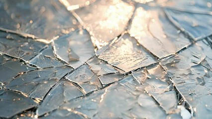 The harsh light reflects off the uneven surface of the cracked glass creating an illusion of depth.