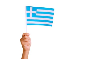 Wind waving a greek pennant holding by a hand