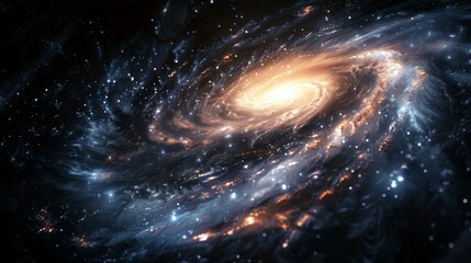 Spiral galaxy captured in detail, with its bright core and swirling arms filled with stars and cosmic dust, set against the blackness of space, revealing the beauty of the universe