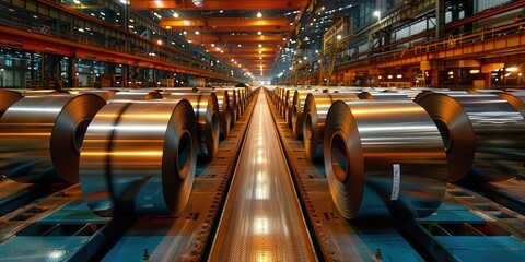 Steel Rolls in a Factory Production Line