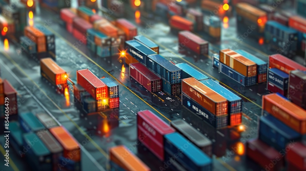 Poster detailed infographic showcasing the comprehensive journey of a shipping container from port loading 