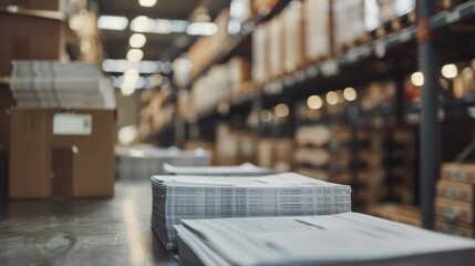 Warehouse Logistics Processing Shipping Invoices and Paperwork in an Office Setting with Focus on Inventory Delivery and Supply Chain