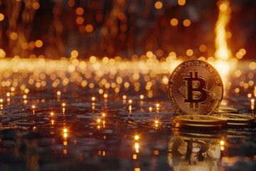 growing bitcoin, positive trend of bitcoin trade with growing candle background