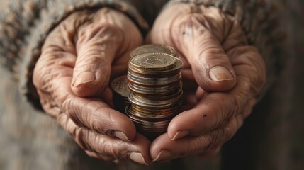 The elderly hands with coins