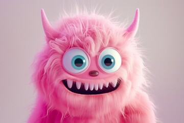 Naklejka premium Cute pink furry monster with big eyes and a wide smile. Perfect for children and fun-themed projects.