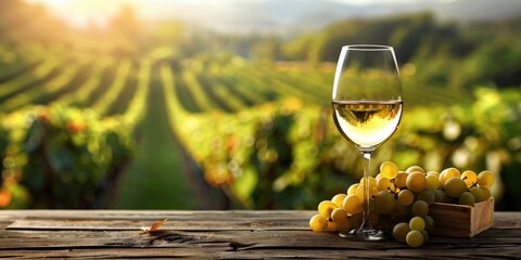 A Glass of White Wine in a Vineyard Setting