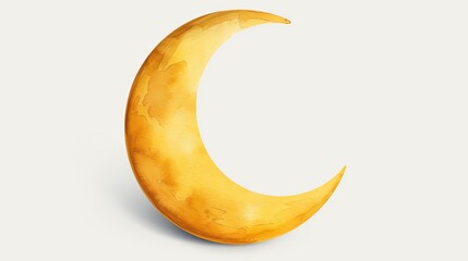 A watercolor illustration of a crescent moon in shades of golden yellow on a white background. Ideal for artistic and celestial themes.