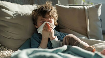 A child reads into a handkerchief when he has a cold or an allergy