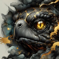 Obraz premium 검은색,거북이,금박,수묵화,그림