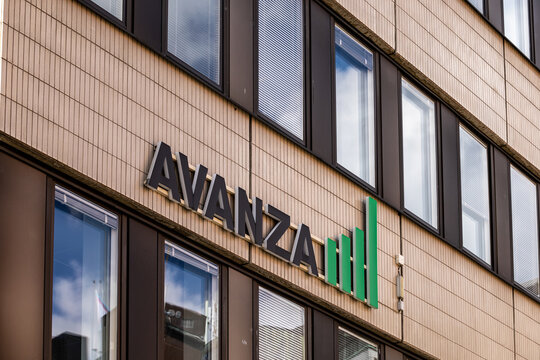 Stockholm, Sweden  A sign on a building facade for the popular Avanza online investment brokerage.