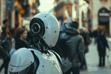 Generative AI creative picture Robot cyborg in activities of daily life routine living together with people