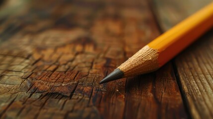 Wooden pencil on wooden table desk backdrop