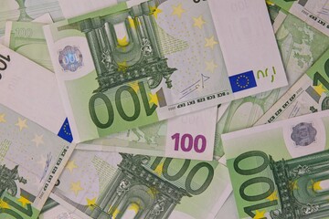 Closeup of hundred euro notes.