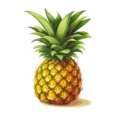 Fototapeta premium Juicy Pineapple with Green Leaves Vector on White Background