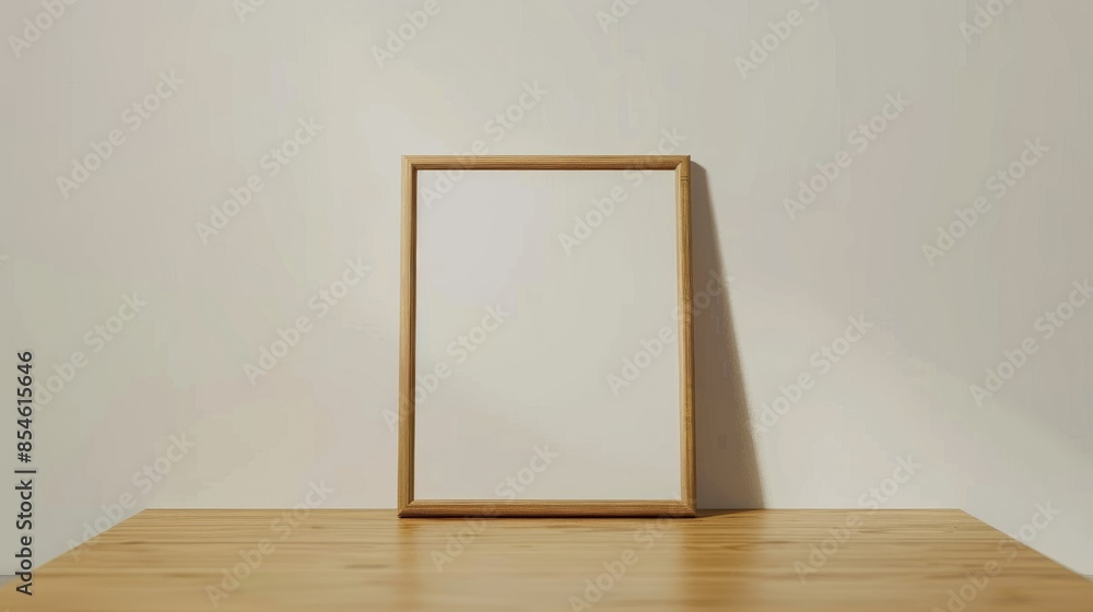 Poster wooden frame mockup on table with white background front view with space for text