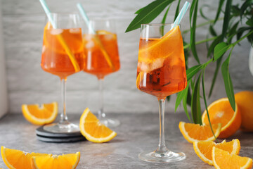 Glasses with aperol spritz cocktail	