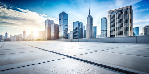 Concrete pavement against the backdrop of a big city.