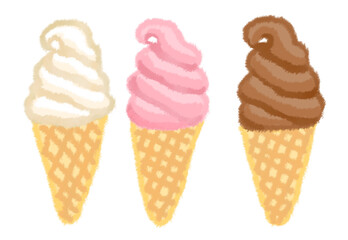 バニラとイチゴとチョコのソフトクリーム