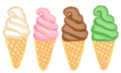 バニラとイチゴとチョコと抹茶のソフトクリーム