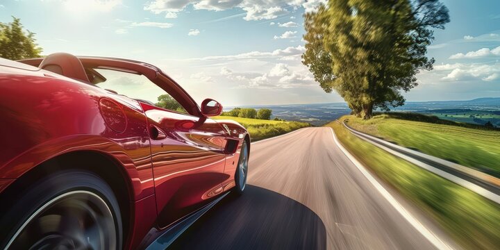 Red Convertible Car on a Winding Road