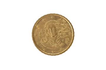 Closeup of backside of 10 cent euro coin.