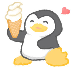 ソフトクリームを喜ぶ可愛いペンギン
