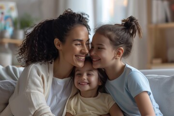 Lesbian mothers with adopted child. Happy homosexual parents spending quality time with her daughter, Generative AI