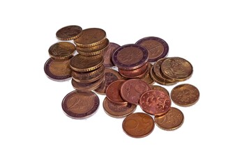 Closeup of pile of euro coins.