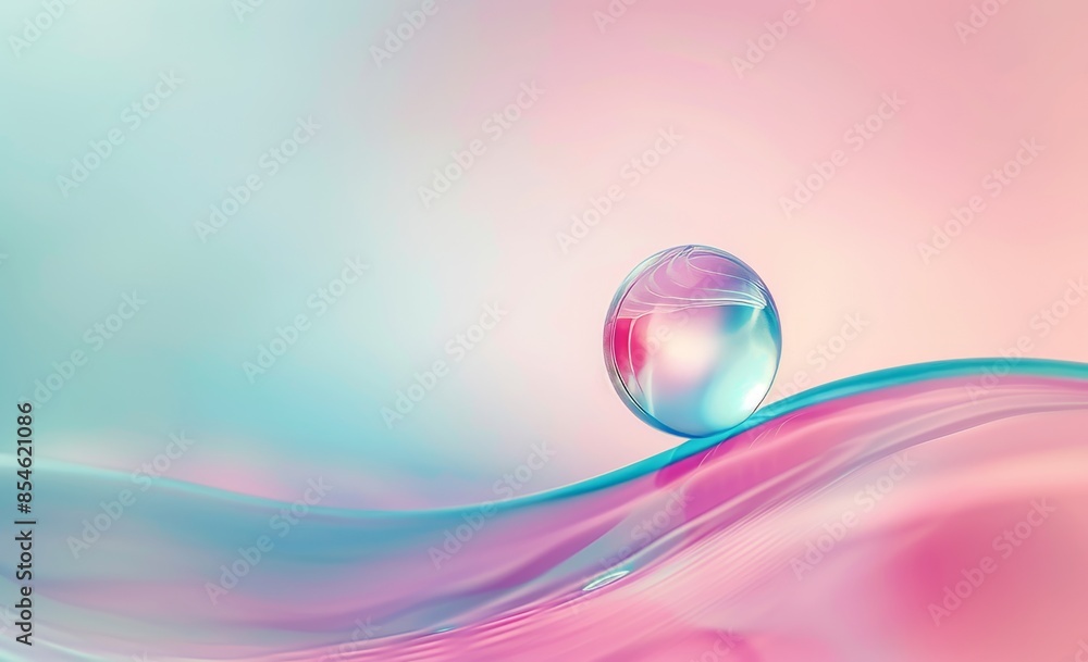 Poster stunning macro image of a clean transparent bright drop of water on a smooth surface in blue and pin