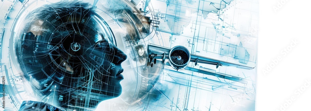 Poster the image shows a man's face with a transparent technological texture.