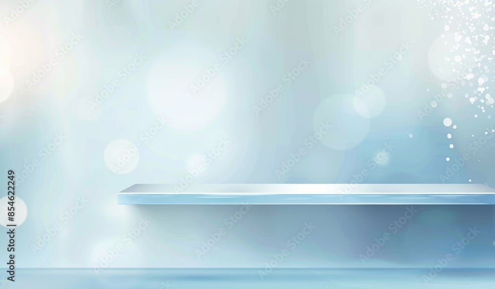 Poster light blue abstract background for product presentation with shadows from windows.