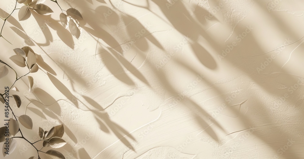 Poster abstract light beige background with soft light and beautiful shadows from the window.