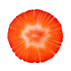 Cut strawberry round slice isolated on white background