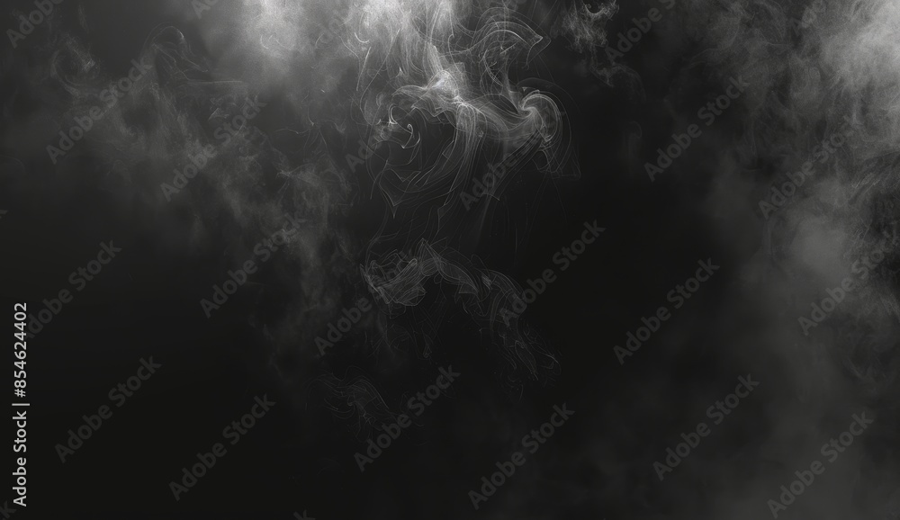 Poster an abstract smoke misty fog on an isolated black background with texture overlays. it can be used fo