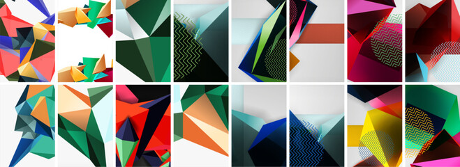 Set of low poly triangles poster geometric backgrounds. Vector Illustration For Wallpaper, Banner, Background, Card, Book Illustration, landing page