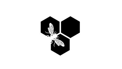 Honey and bee, black isolated silhouette