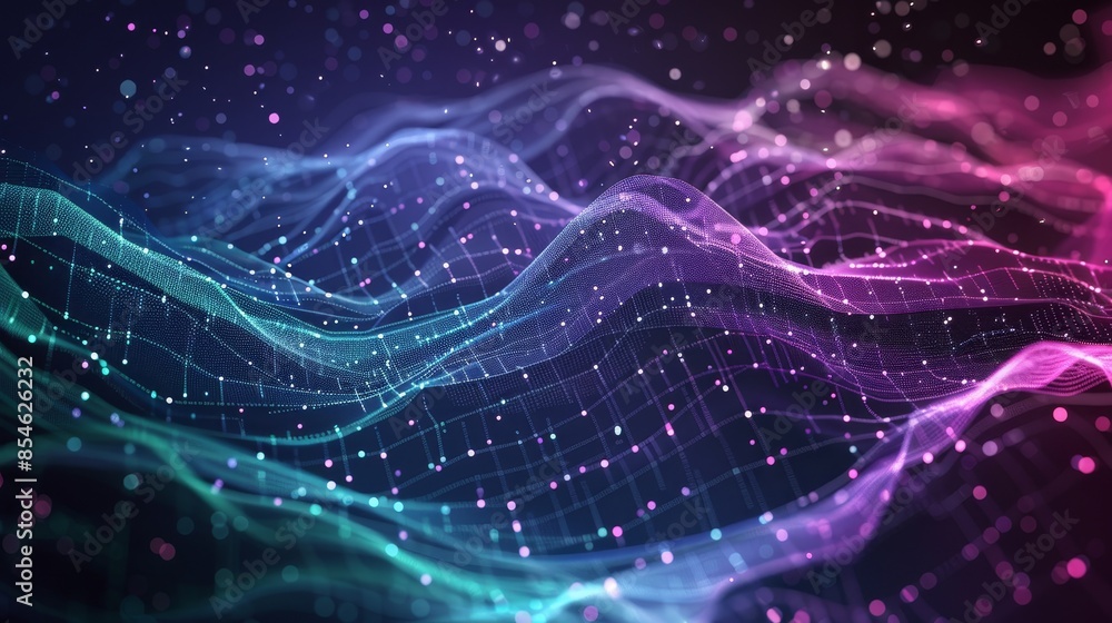 Poster futuristic sci-fi ui with gradient dots and lines. big data, stock, music hud. blockchain and crypto