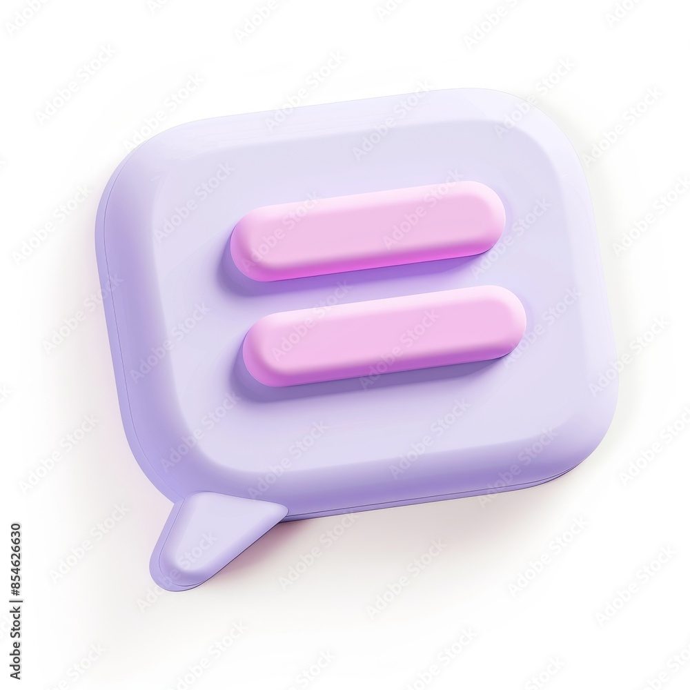 Poster icon of a chat message dialogue dialogue in 3d glossy white with pink text lines
