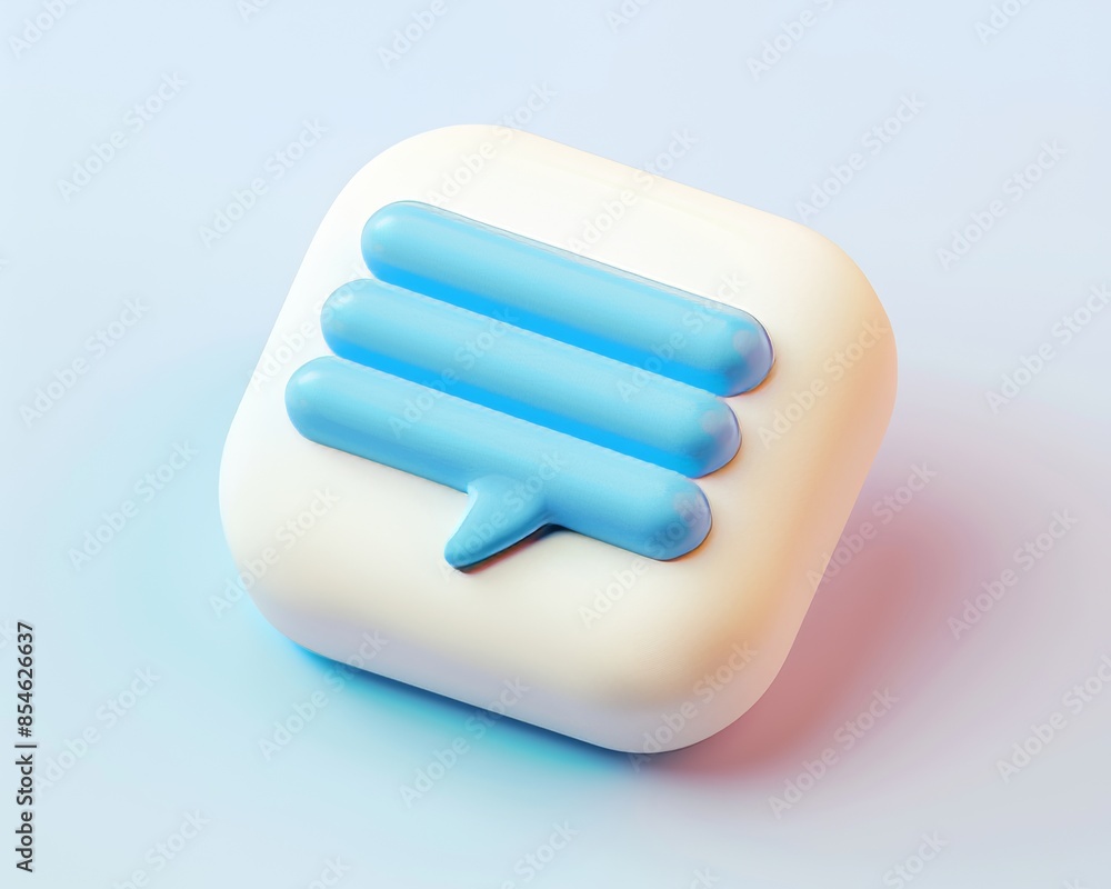 Poster 3d glossy white text bubble with blue text lines, chat message modern icon, render volume rectangle 