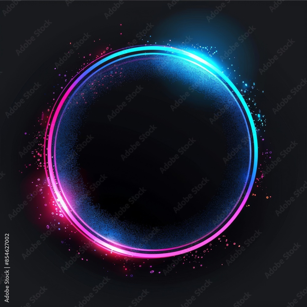 Poster modern round dynamic border with glitch effect, abstract destroyed glitch ring frame with glitch eff