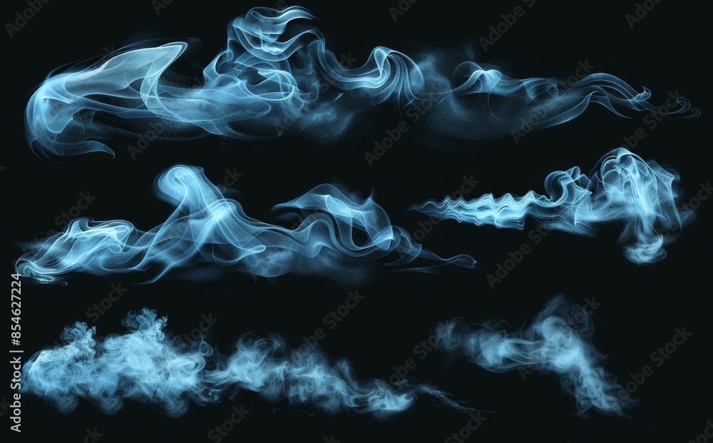 Wall mural the clouds of magic smoke or blue fog, ray moderns, special realistic effects, mist or smog beams, p